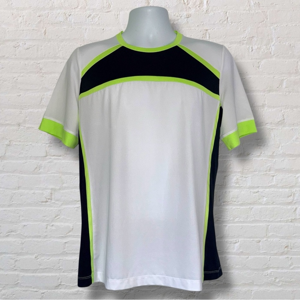 PGA TOUR Performance Shirt Men’s Large White Navy Neon Green Athletic Tee